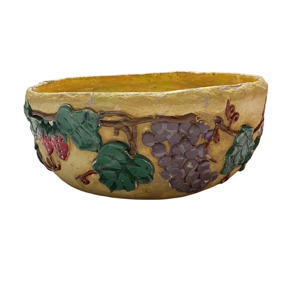 Paper Mache 3D Fruit Bowl Grape Leaf Motif Kitchen Decorations Home Decor